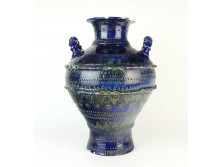 Hatalmas kék mázas vásárhelyi kerámia váza