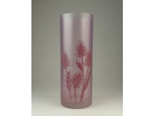 Bogáncs díszes rózsaszín üveg váza 25 cm