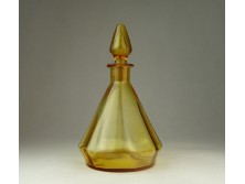 Régi borostyán sárga likőrös dugós üveg 