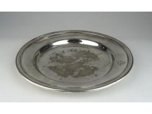 Antik Öreg diófa ezüstözött alpakka tányér