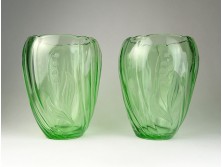 Art deco urán zöld francia üveg vázák 20 cm