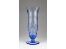 Régi kék csiszolt üveg kehely váza