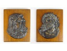 Régi bronz Krisztus és Mária pár 20 cm