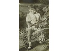 Régi triciklis gyermek fotográfia keretben