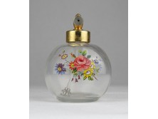 Régi virágdíszes parfümös üvegcse kisüveg
