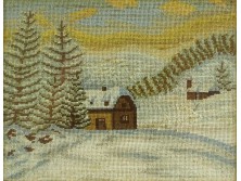 Régi gobelin téli tájkép falikép
