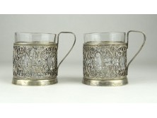 Régi ezüstözött filigránozott pohár pár