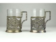 Régi ezüstözött filigránozott pohár pár