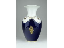 Aranyozott kobaltkék porcelán váza 18.5 cm