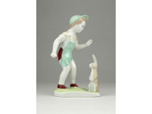 Jelzett Aquincumi porcelán kisfiú figura