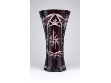 Régi bordó kristály váza 19 cm
