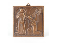 Jelzett vallási kegytárgy bronz plakett 