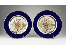 Fácános kobaltkék porcelán dísztányér pár