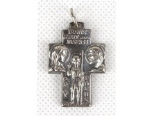 Régi olasz vallási medál kereszt Mária József és a kisjézus ábrázolással 3.5 cm
