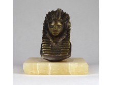 Egyiptomi fáraó fej réz Tutanhamon halotti maszk alabástron talapzattal