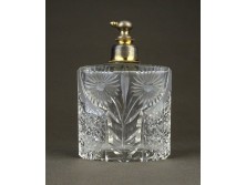 Régi csiszolt virágdíszes parfümös üveg 11.5 cm