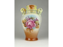 Régi virágminrás rózsa díszes porcelán váza 15 cm