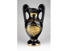 Aranyozott görög fekete kerámia váza 24K 20.5 cm