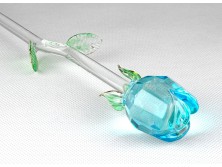 Fújt csiszolt üveg virág kék rózsa 35 cm