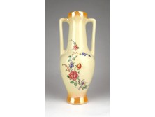 Virágdíszes irizáló fajansz váza díszváza 21.5 cm