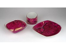 Régi irizáló lila Hollóházi porcelán készlet 3 darab