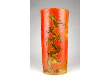 Narancs mázas jelzett iparművészeti kerámia váza 24.5 cm