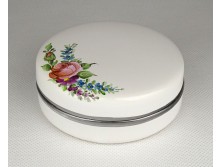 Virágdíszes fehér mázas kerámia ékszertartó bonbonier 8.5 cm
