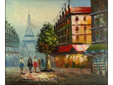 XX. századi festő : Párizsi utca Eiffel toronnyal