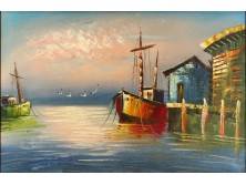 XX. századi festő : Hajók a kikötőben