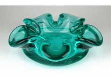 BOHEMIA zöld művészi üveg hamutál 17 cm
