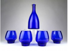 Kék likörös üvegpohár készlet kiöntővel 4+1 darab