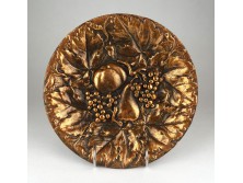 Régi bronzírozott gyümölcsös fém falitál 24 cm