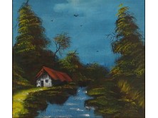 Magyar festő XX. század : Vízparti ház alkonyatban