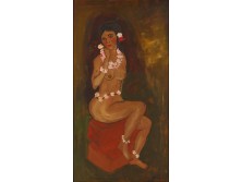 Király Zsuzsa : Tahiti női akt virágkoszorúval