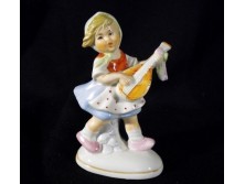 Régi porcelán figura kislány gitárral