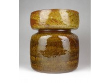 Nagyméretű jelzett mid century pirogránit studio váza 20.5 cm