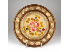 Régi faragott festett fa tányér dísztányér 24 cm