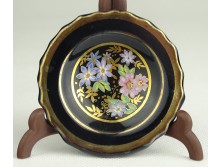 Régi porcelán mini dísztányér fekete arany 6.5 cm