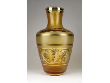 Nagyméretű aranyozott borostyánsárga üveg váza 25 cm