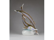 Nagyméretű Hollóházi porcelán kecsege hal pár 23 cm