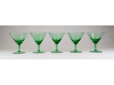 Art deco zöld talpas üveg likőrös pohár 5 darab