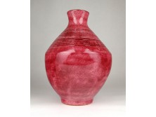 Jelzett rózsaszín kerámia váza 24 cm