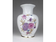 Régi virágdíszes Hollóházi porcelán váza 17.5 cm