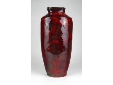 Régi retro barnás színű csorgatott mázas nagyméretű kerámia váza 30 cm