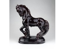 Régi hibátlan barna mázas kerámia ló szobor 22 cm