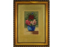 Keretezett asztali virágcsendélet gobelin 34 x 26 cm