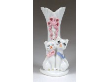 Régi kisméretű cicás porcelán ibolyaváza 11.5 cm