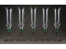 Régi MURÁNÓI színezett talpas pezsgős üveg pohár készlet 5 darab
