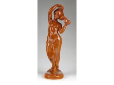 Régi jelzetlen kerámia fésülködő női félakt szobor 34 cm