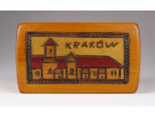 Kisméretű égetett fadoboz KRAKÓW lengyel emléktárgy Krakkó 5 x 10 x 6 cm
